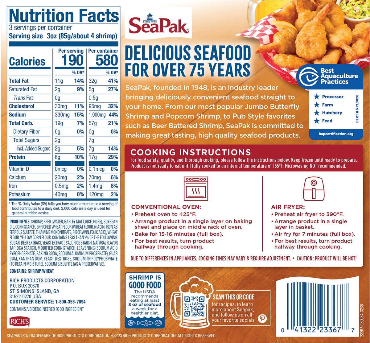 slide 3 of 8, SeaPak Beer Battered Shrimp, 9 oz