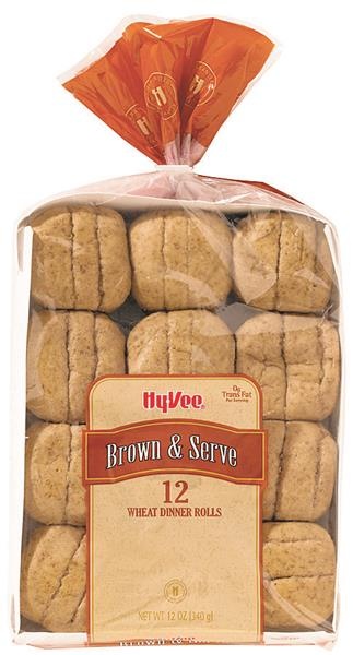 slide 1 of 1, Hy-Vee Brown & Serve Wheat Dinner Rolls, 12 ct