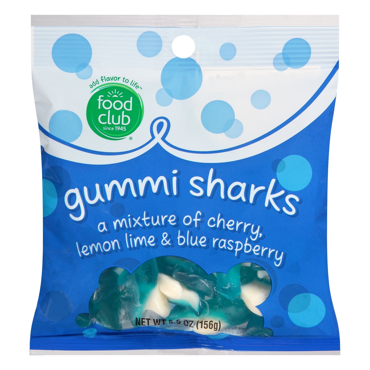 slide 1 of 10, Food Club Candy Gummy Sharks, 5.5 oz