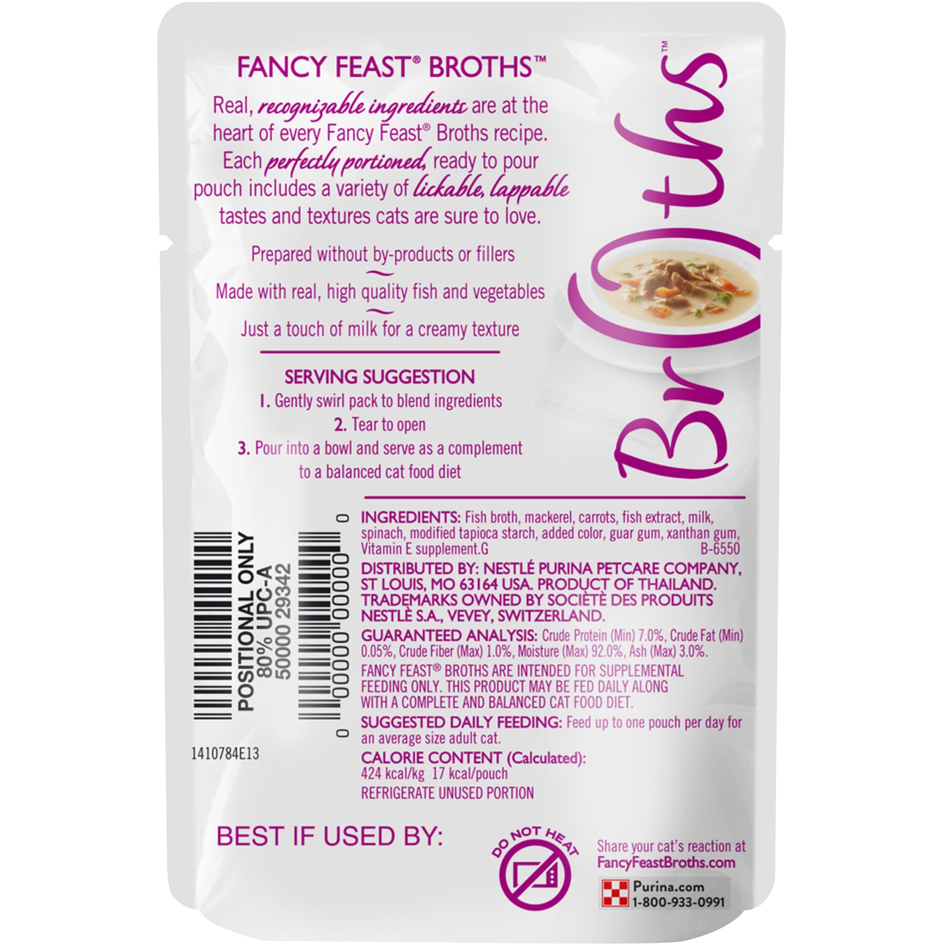 slide 2 of 5, Purina Fancy Feast Broths Creamy With Mackerel & Vegetables Cat Complement, 1.4 oz