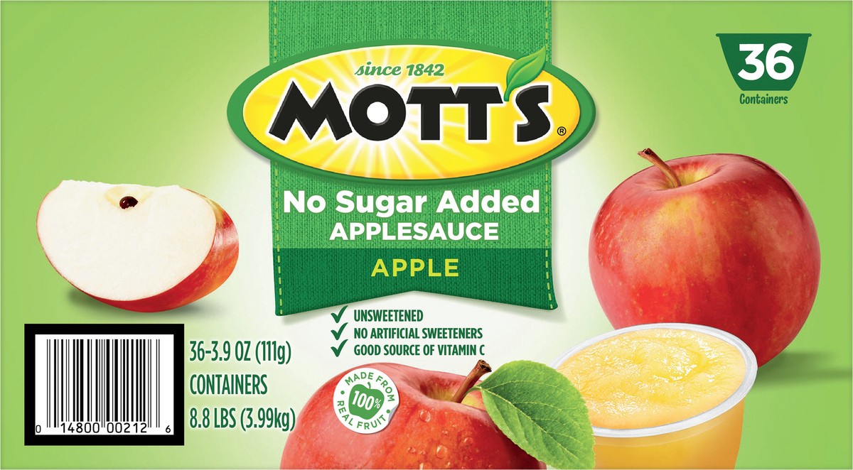 slide 10 of 12, Mott's No Sugar Added Applesauce, 3.9 oz cups, 36 count, 36 ct