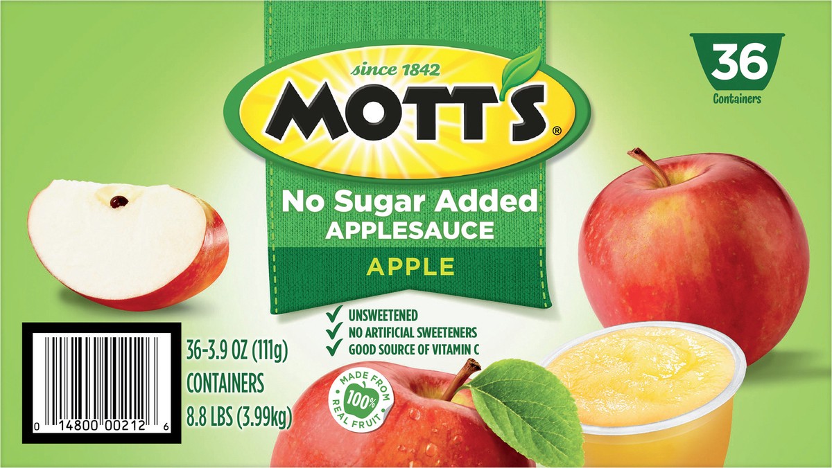 slide 3 of 12, Mott's No Sugar Added Applesauce, 3.9 oz cups, 36 count, 36 ct