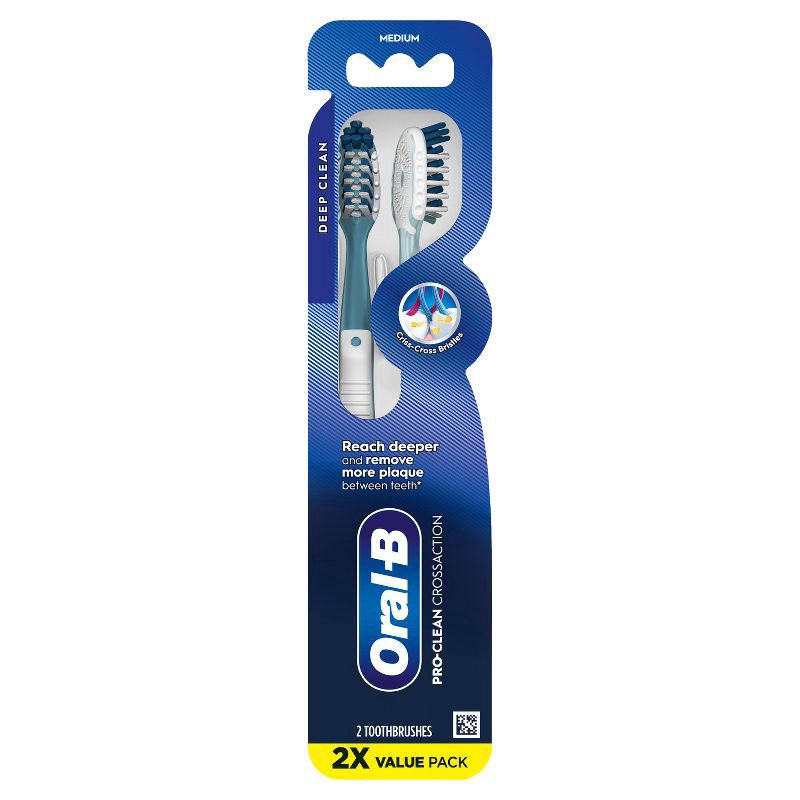 slide 8 of 8, Oral-B Pro Clean Cross Action Toothbrushes, Deep Plaque Removal, Medium, 2 Count, 2 ct