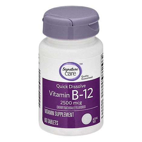 slide 1 of 1, Signature Care Vitamin B12 2500Mcg Sublingual Natural Cherry Quick Dissolve Tablet, 60 ct