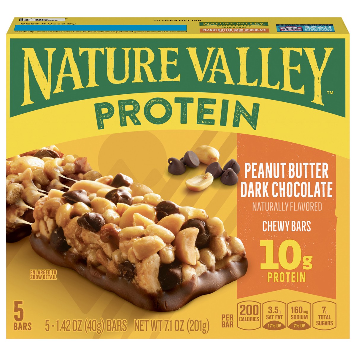 slide 1 of 9, Nature Valley Chewy Granola Bars, Protein, Peanut Butter Dark Chocolate, 5 Bars, 7.1 OZ, 5 ct