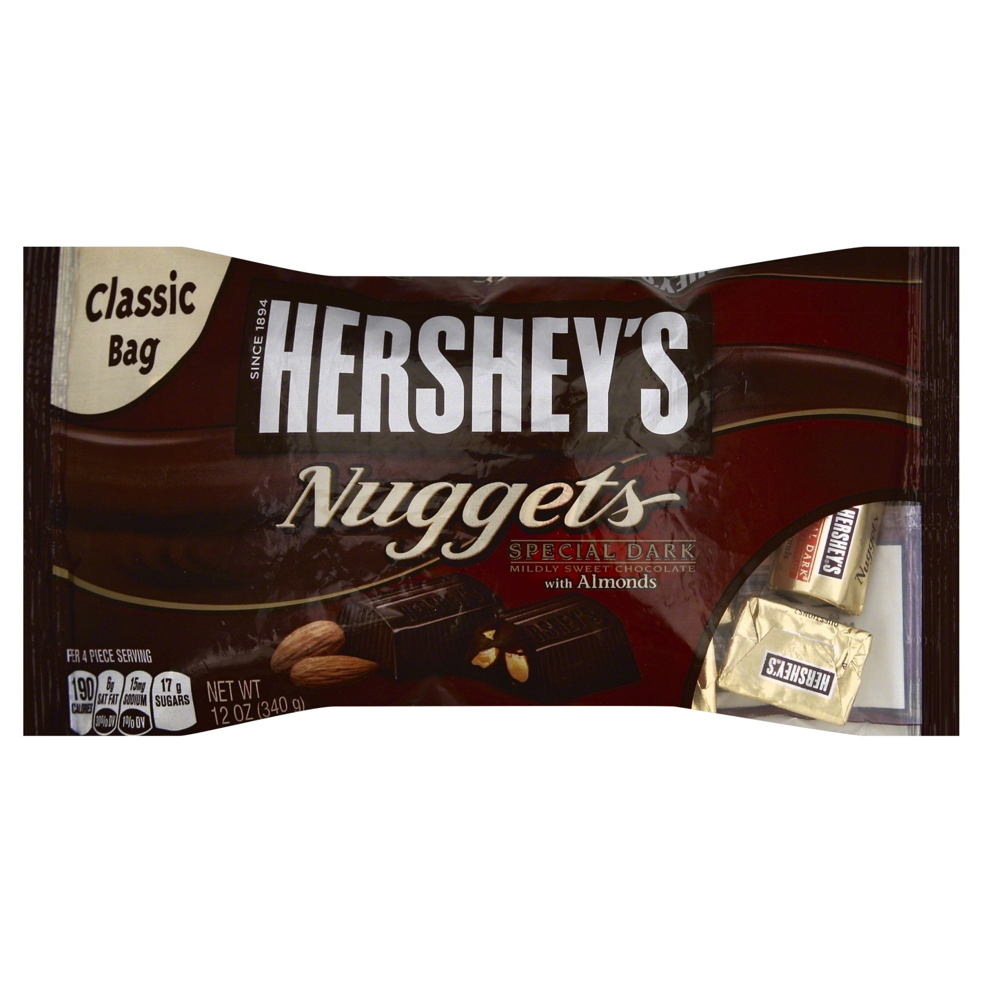 slide 1 of 5, Hershey's Special Dark Chocolate With Almonds Nuggets, 12 oz