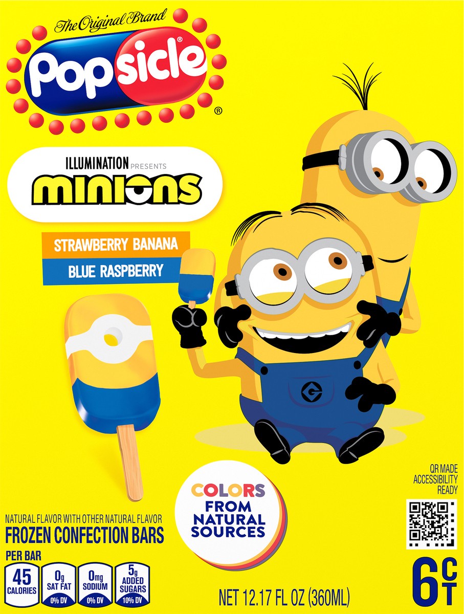 slide 11 of 13, Popsicle Frozen Confection Bars Minions 6 Pc, 6 ct