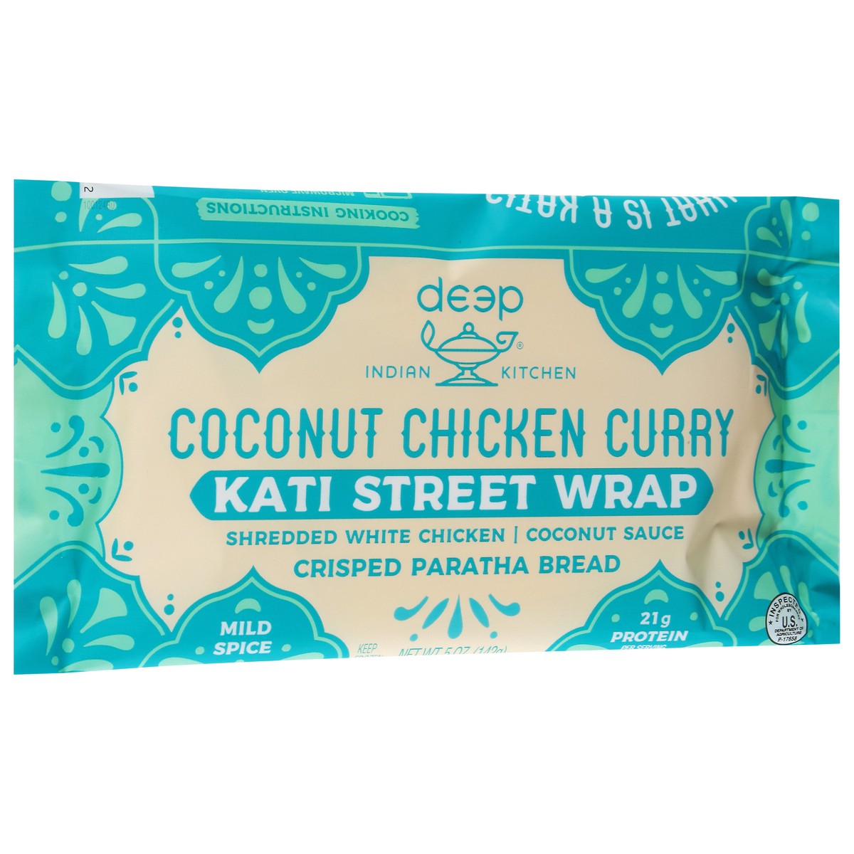 slide 2 of 12, Deep Indian Kitchen Kati Street Wrap, Coconut Chicken Curry, Mild Spice, 5 oz