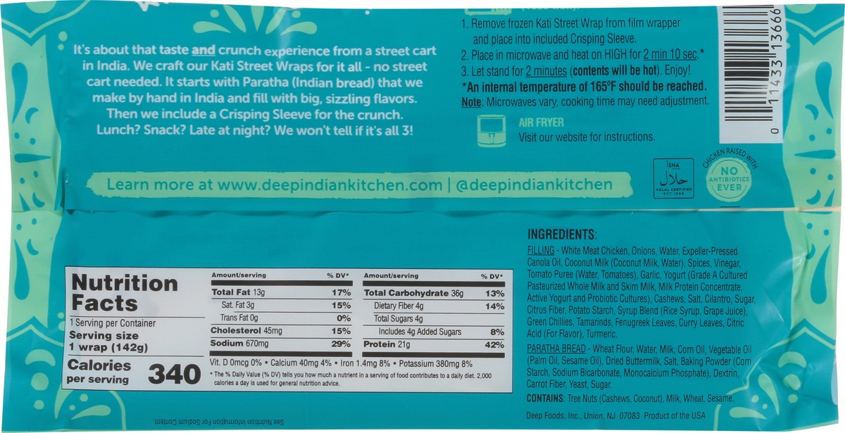 slide 9 of 12, Deep Indian Kitchen Kati Street Wrap, Coconut Chicken Curry, Mild Spice, 5 oz