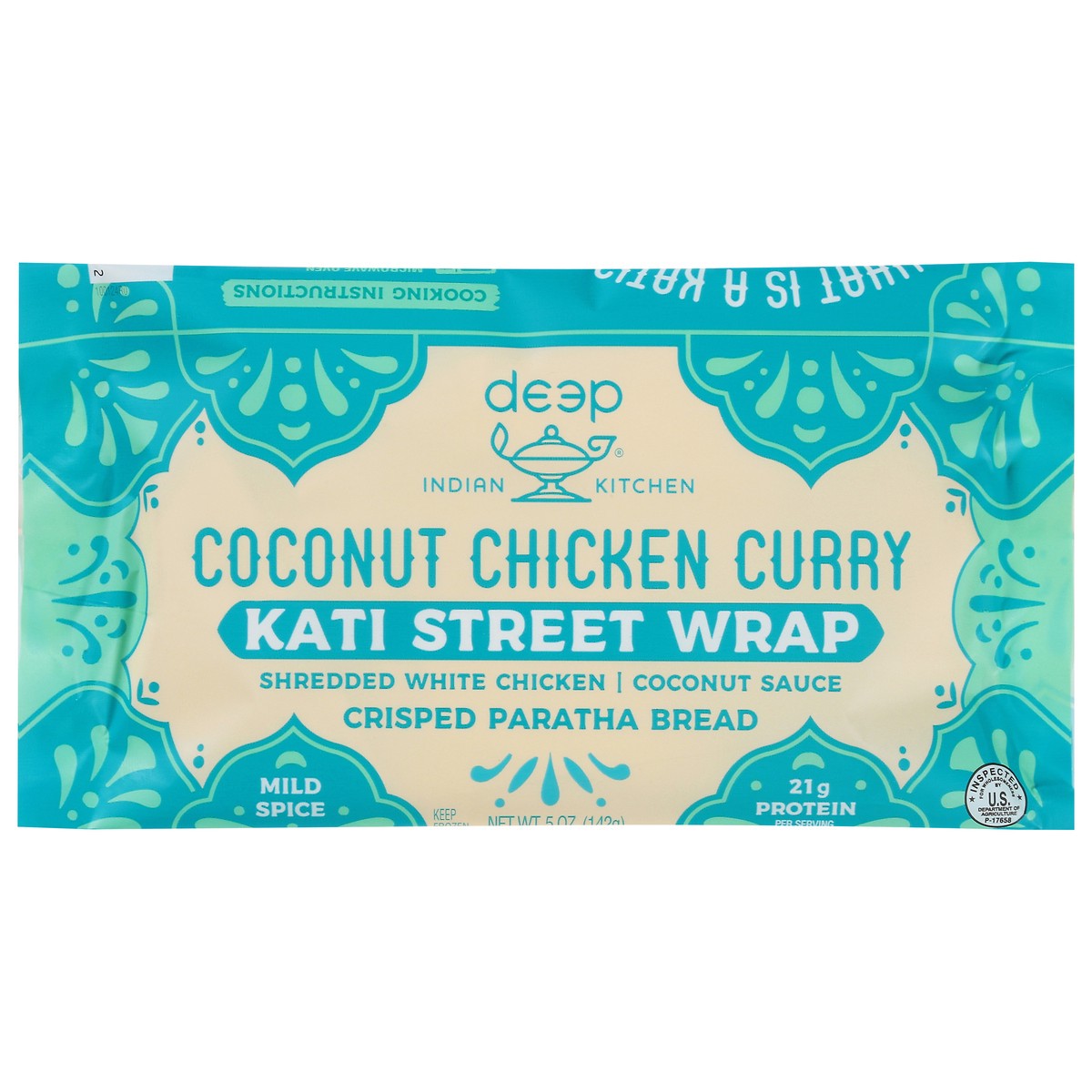 slide 1 of 12, Deep Indian Kitchen Kati Street Wrap, Coconut Chicken Curry, Mild Spice, 5 oz