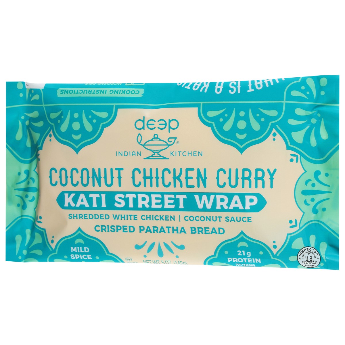 slide 5 of 12, Deep Indian Kitchen Kati Street Wrap, Coconut Chicken Curry, Mild Spice, 5 oz