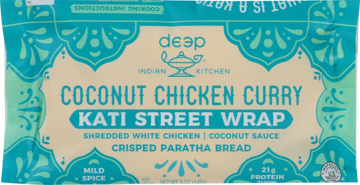slide 7 of 12, Deep Indian Kitchen Kati Street Wrap, Coconut Chicken Curry, Mild Spice, 5 oz