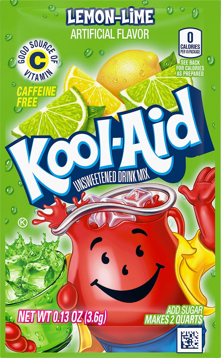 slide 8 of 13, Kool-Aid Unsweetened Lemon Lime Artificially Flavored Powdered Soft Drink Mix, 0.13 oz Packet, 0.13 oz