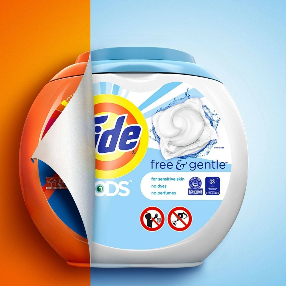 slide 2 of 8, Tide PODS and Gentle, Liquid Laundry Detergent Soap Pacs, HE Compatible, 96 Count, Free and Clear of Dyes and Perfumes, Hypoallergenic for Sensitive Skin, Unscented, 96 ct