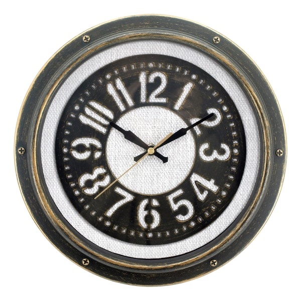 slide 1 of 1, Realspace Round Wall Clock, 12'', Gray Burlap/Matte Black, 1 ct