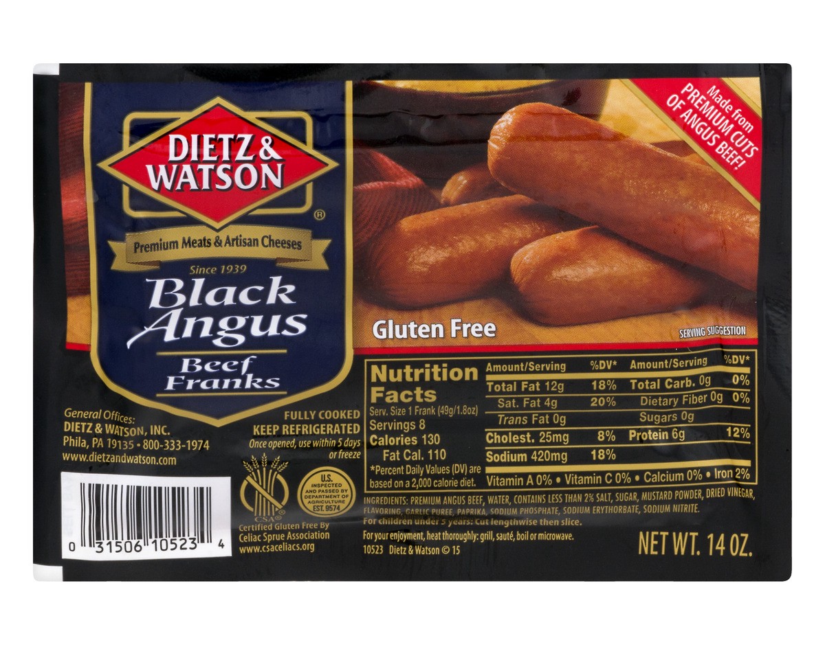 slide 1 of 11, Dietz & Watson Black Angus Beef Franks, 14 oz