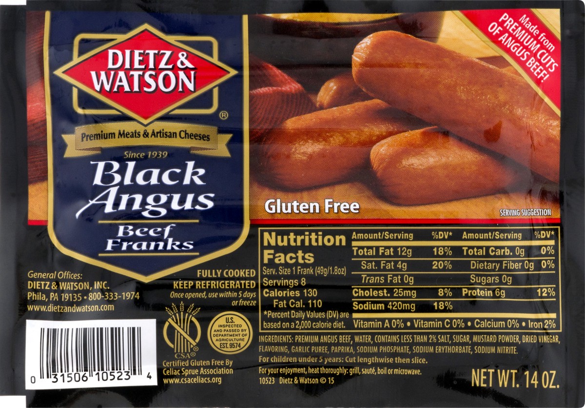 slide 10 of 11, Dietz & Watson Black Angus Beef Franks, 14 oz