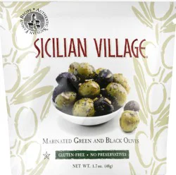 Sicilian Village Marinated Green and Black Olives 1.7 oz