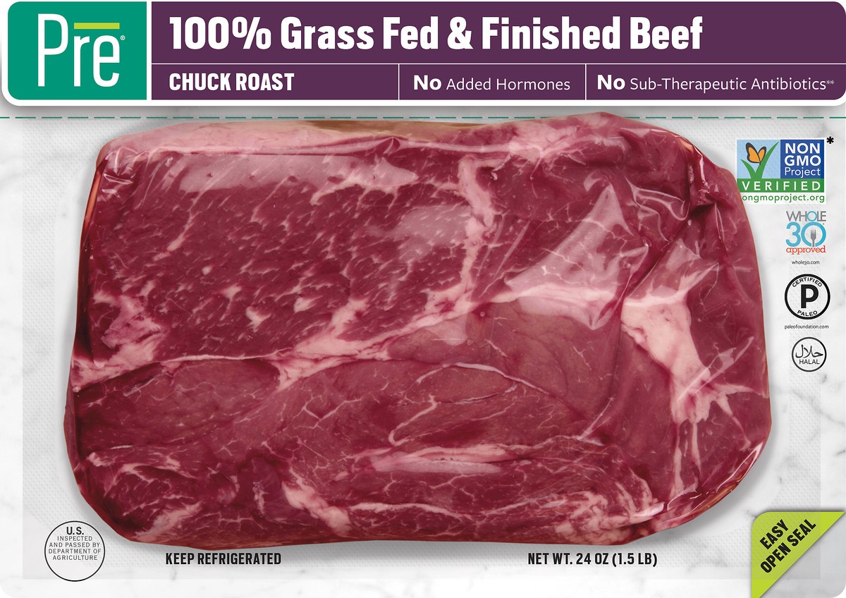 slide 1 of 9, PRE Chuck Roast- 100% Grass Fed and Finished, 24 oz