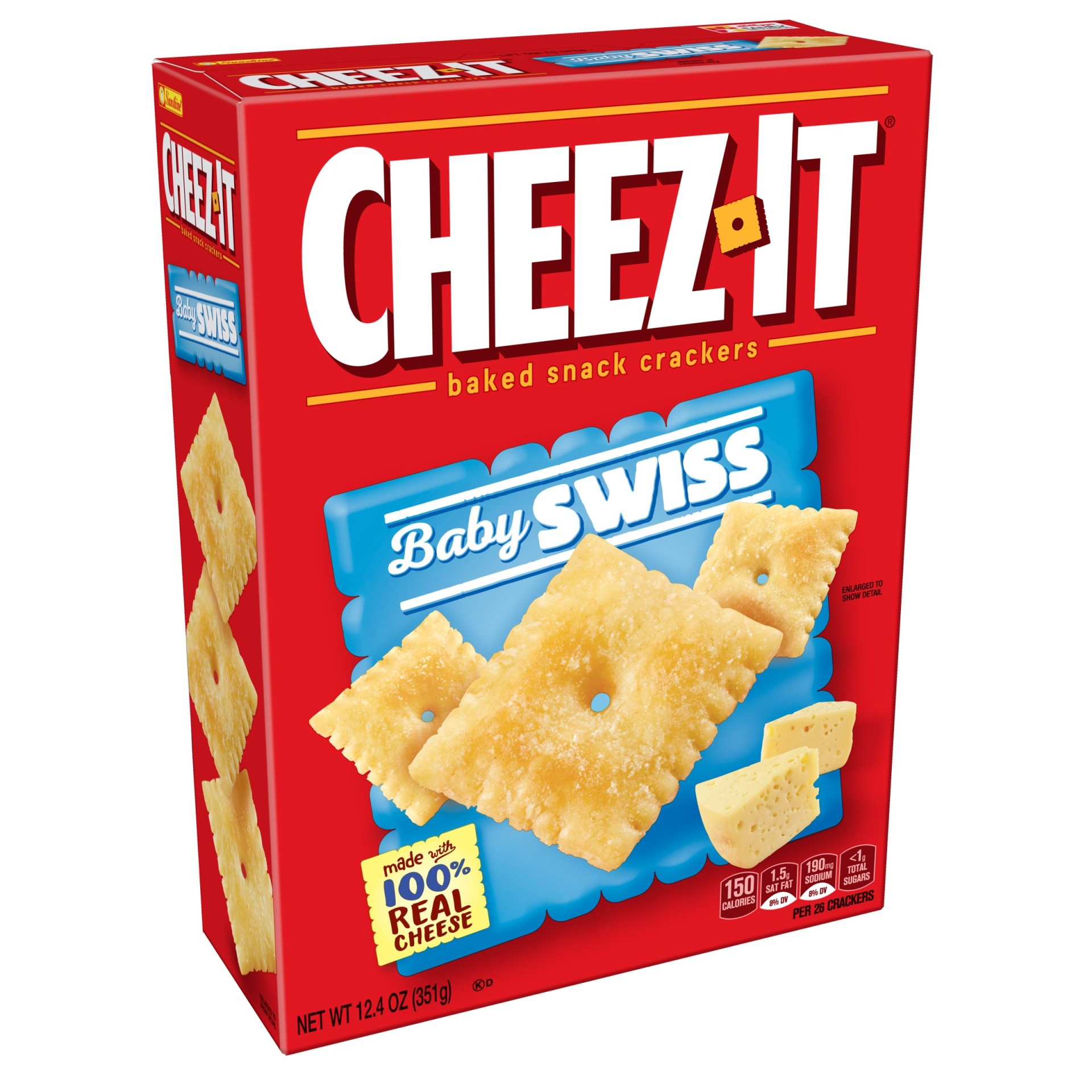 slide 1 of 7, Cheez-It Baby Swiss Baked Snack Crackers, 12.4 oz