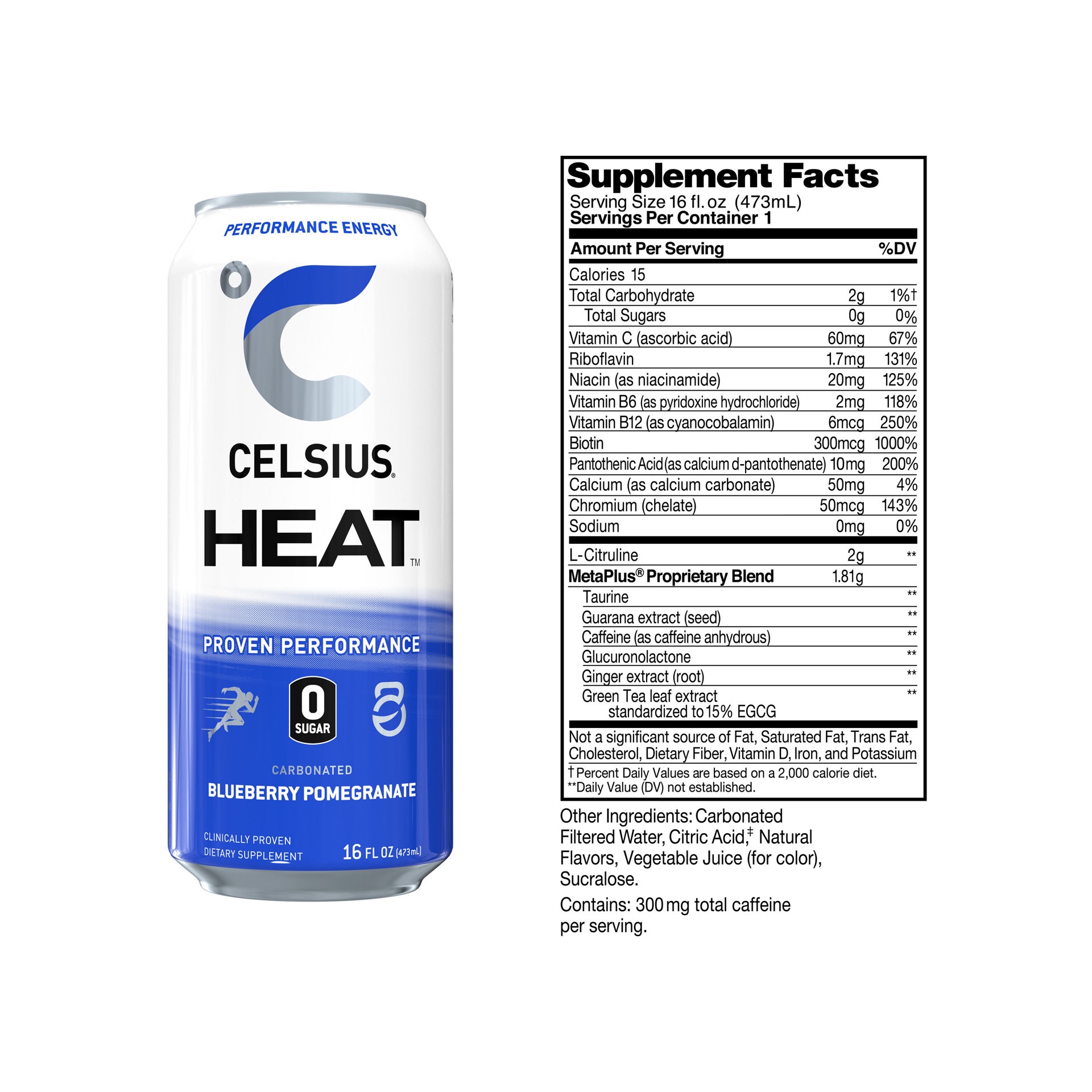slide 2 of 3, CELSIUS HEAT Sparkling Blueberry Pomegranate, Functional, Essential Energy Drink 16 Fl Oz (Pack of 12), 12 ct