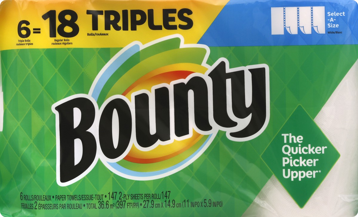 slide 6 of 6, Bounty Select-A-Size Paper Towels, Triple Rolls, 6 ct