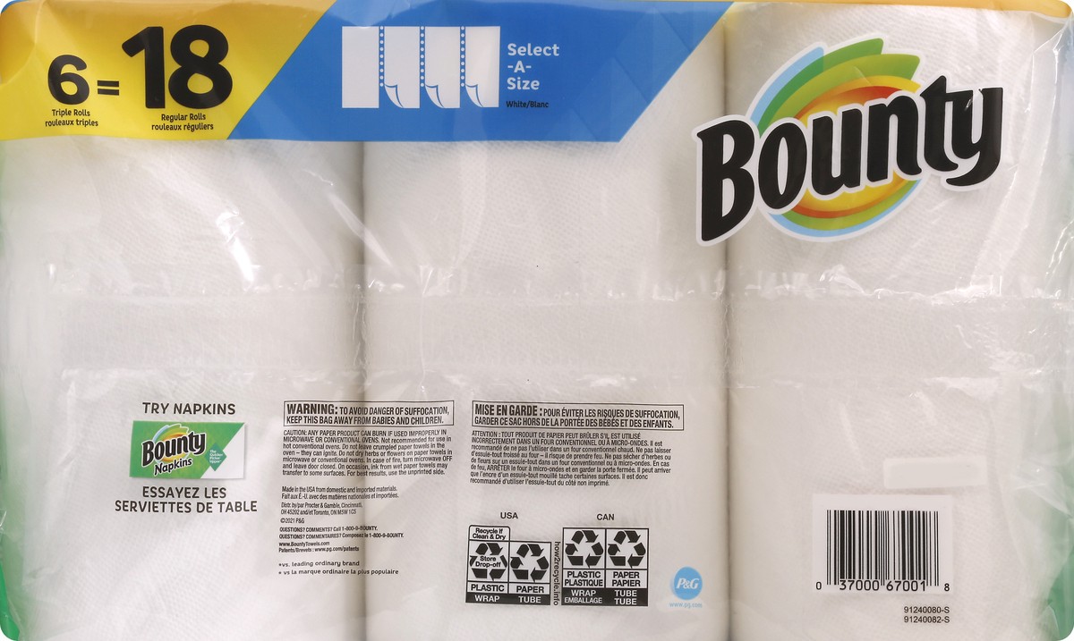 slide 3 of 6, Bounty Select-A-Size Paper Towels, Triple Rolls, 6 ct