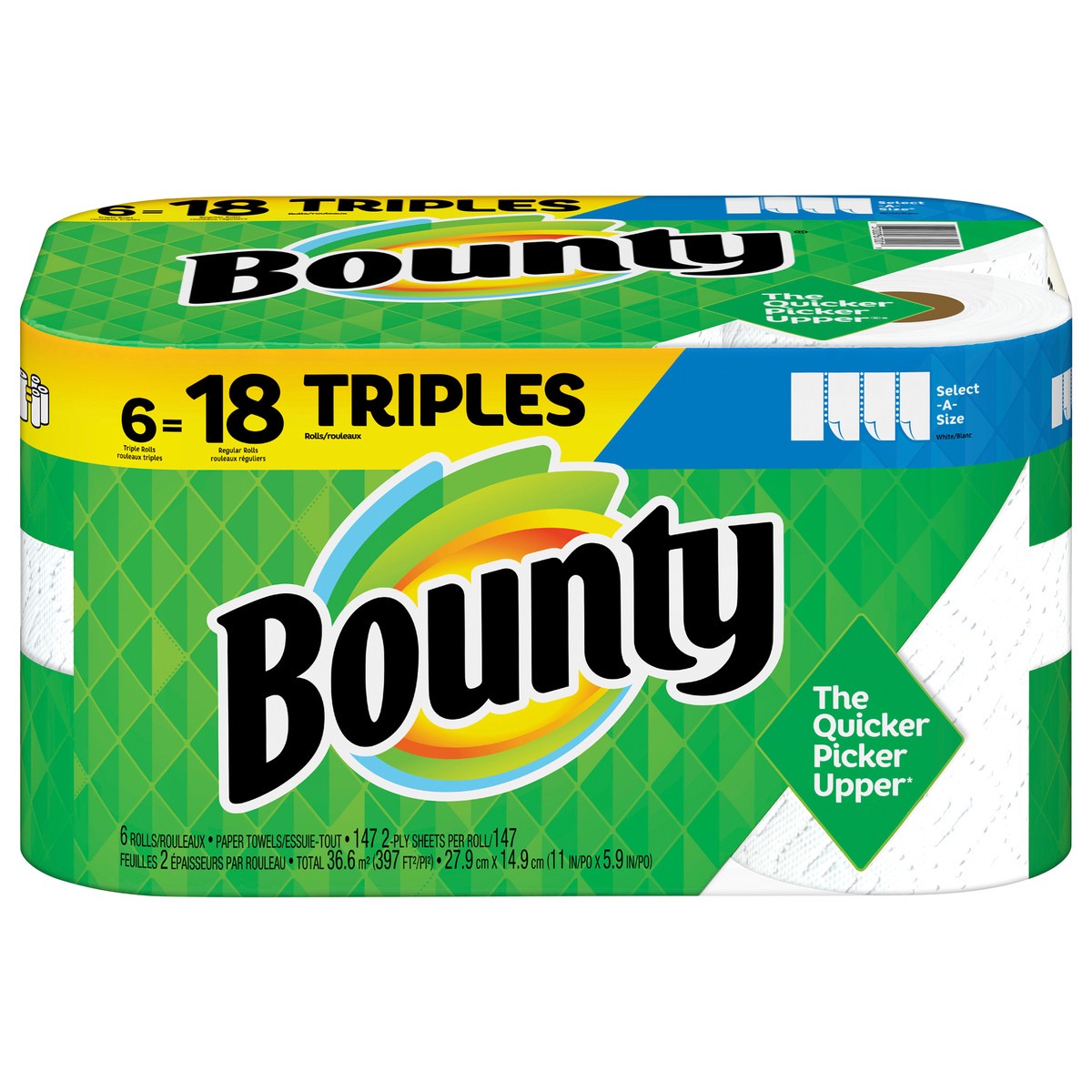 slide 1 of 6, Bounty Select-A-Size Paper Towels, Triple Rolls, 6 ct