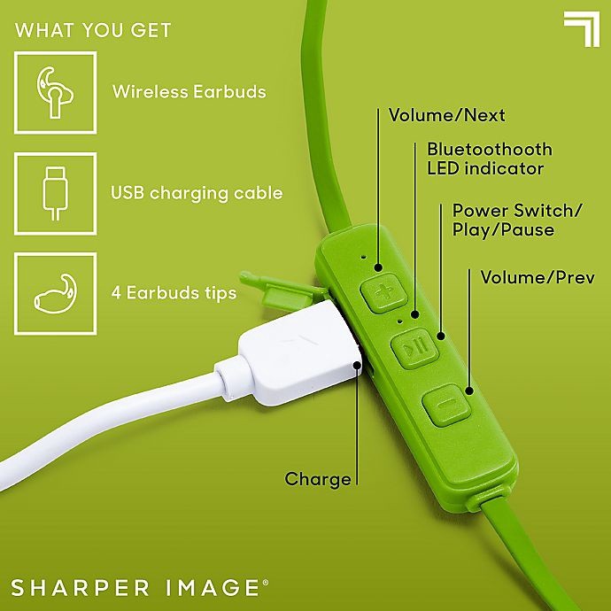 slide 4 of 10, Sharper Image The Sound Of Unity Wireless Earbuds - Neon Green, 1 ct