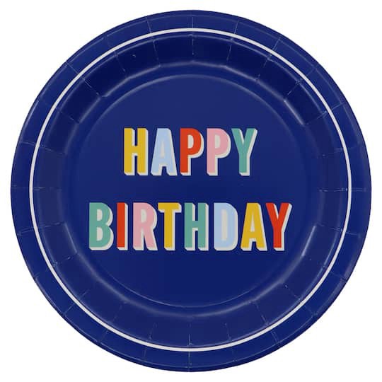 slide 1 of 2, 9" Blue Happy Birthday Paper Plates, 10ct. By Celebrate It, 10 ct