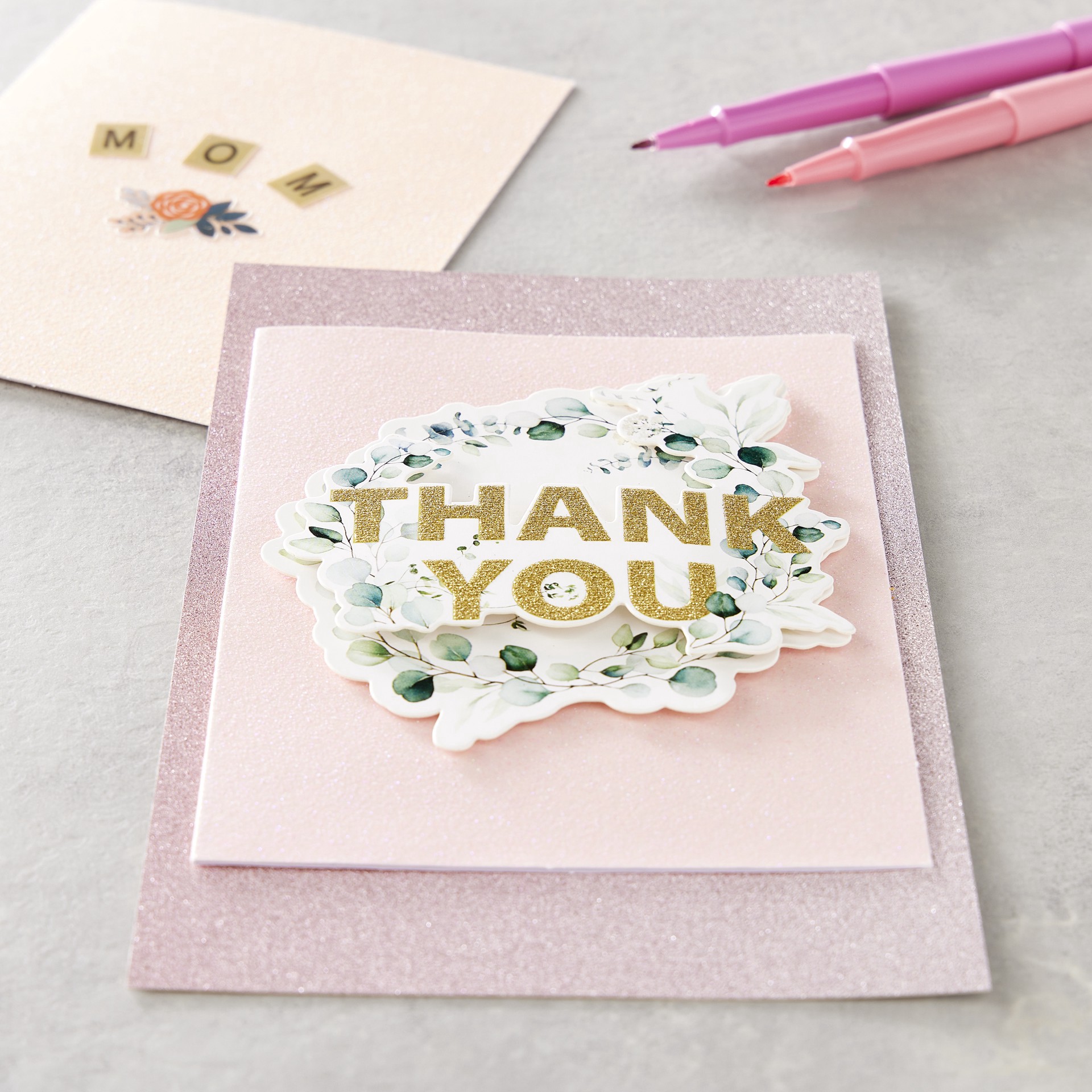 slide 3 of 4, Green Wreath Thank You Sticker By Recollections, 4 in x 7 in