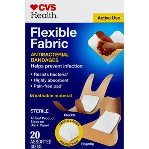 slide 1 of 1, CVS Health Flexible Fabric Anti-Bacterial Bandages, Assorted Sizes, 20 Ct, 1 ct