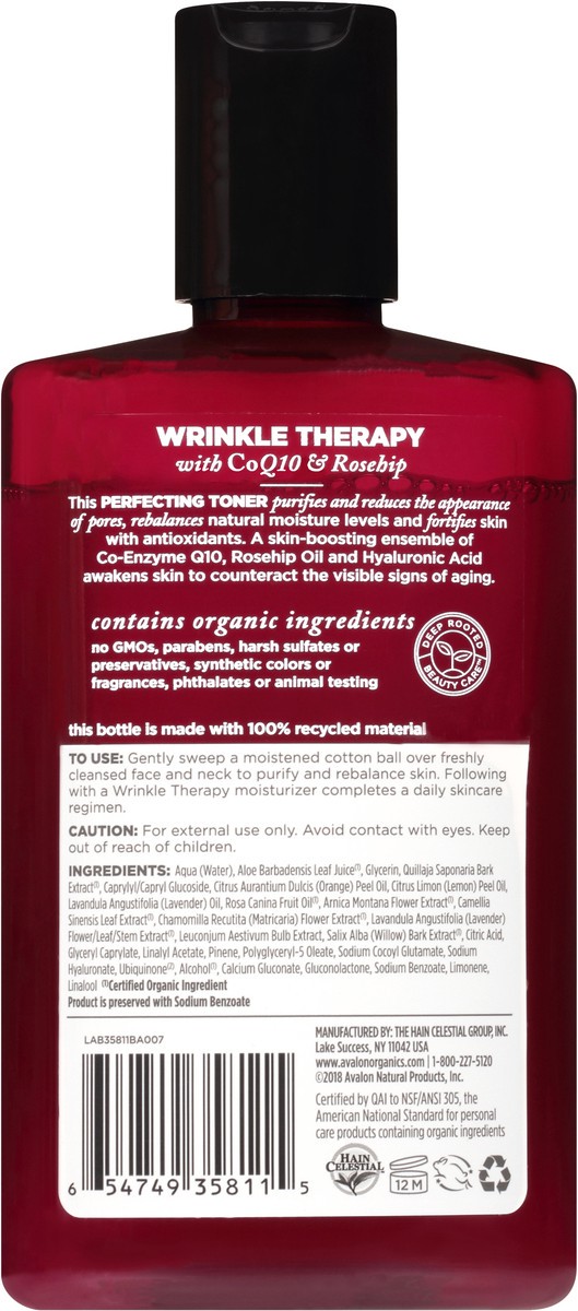 slide 5 of 8, Avalon Organics Wrinkle Therapy With Coq10 & Rosehip Perfecting Toner, 8 oz