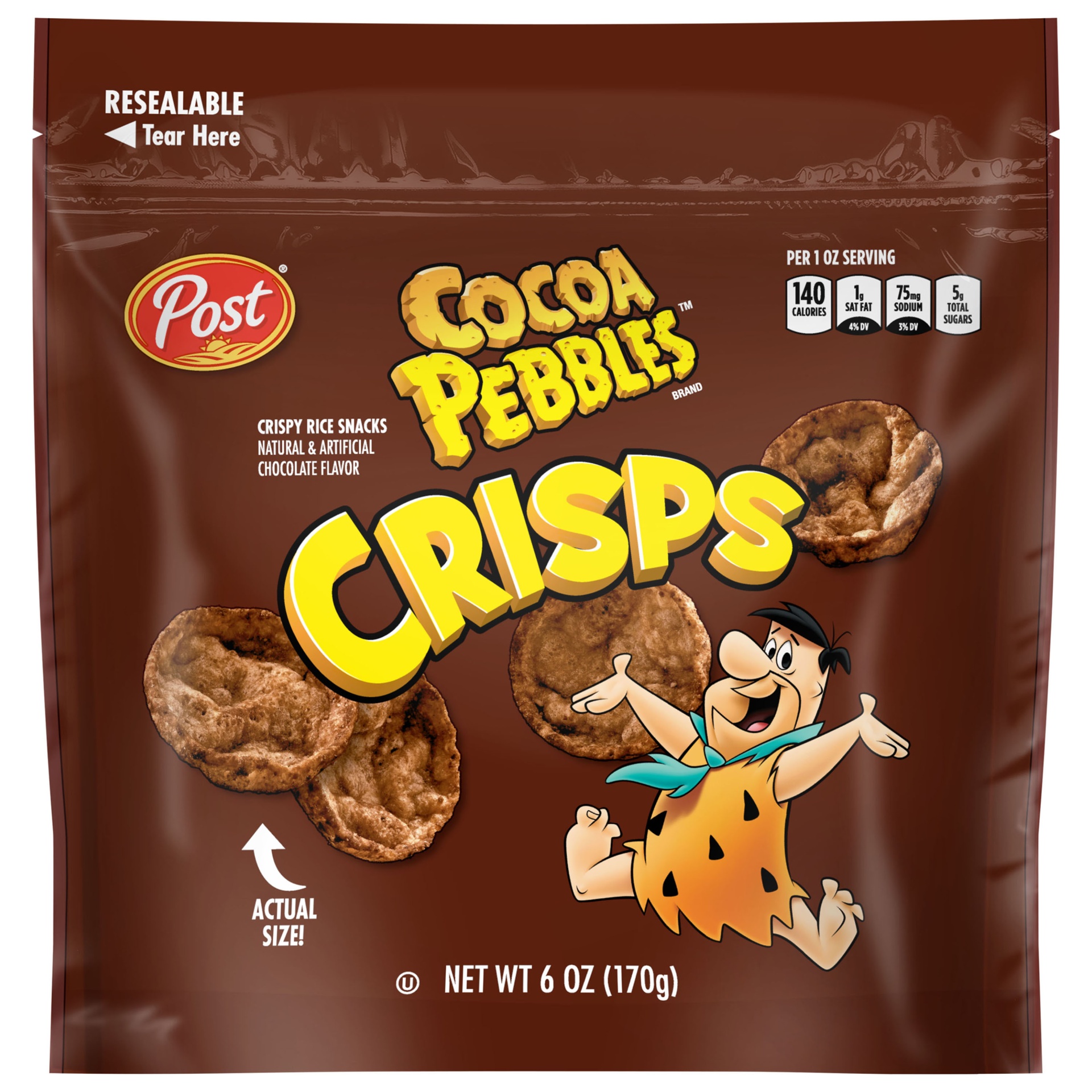 slide 1 of 1, Post Cocoa Pebbles Crisps Snacks, 6 oz