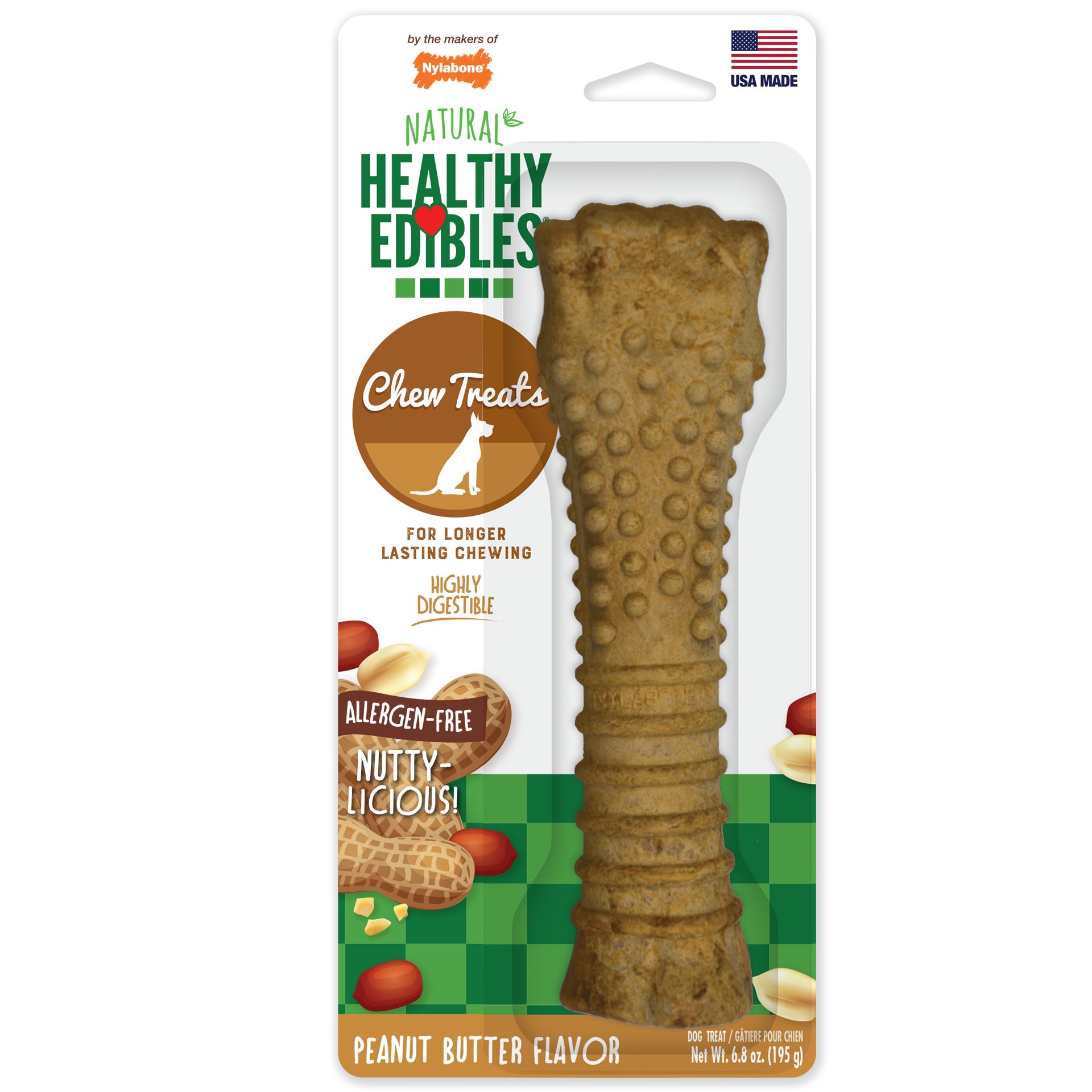 slide 1 of 10, Nylabone Healthy Edibles All-Natural Long Lasting Peanut Butter Dog Chew Treats X-Large/Souper - 50+ lbs.(1 Count), 1 ct