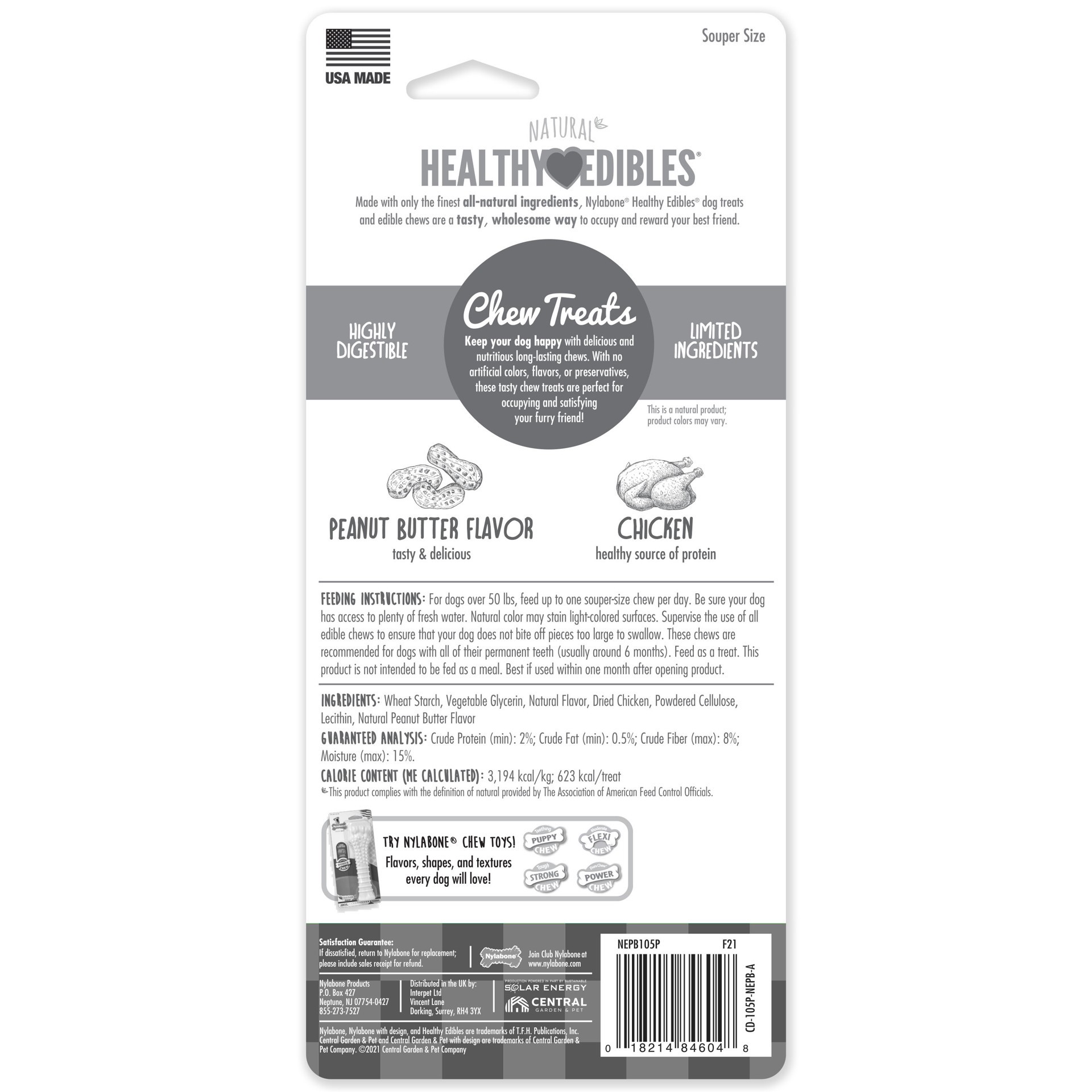 slide 9 of 10, Nylabone Healthy Edibles All-Natural Long Lasting Peanut Butter Dog Chew Treats X-Large/Souper - 50+ lbs.(1 Count), 1 ct