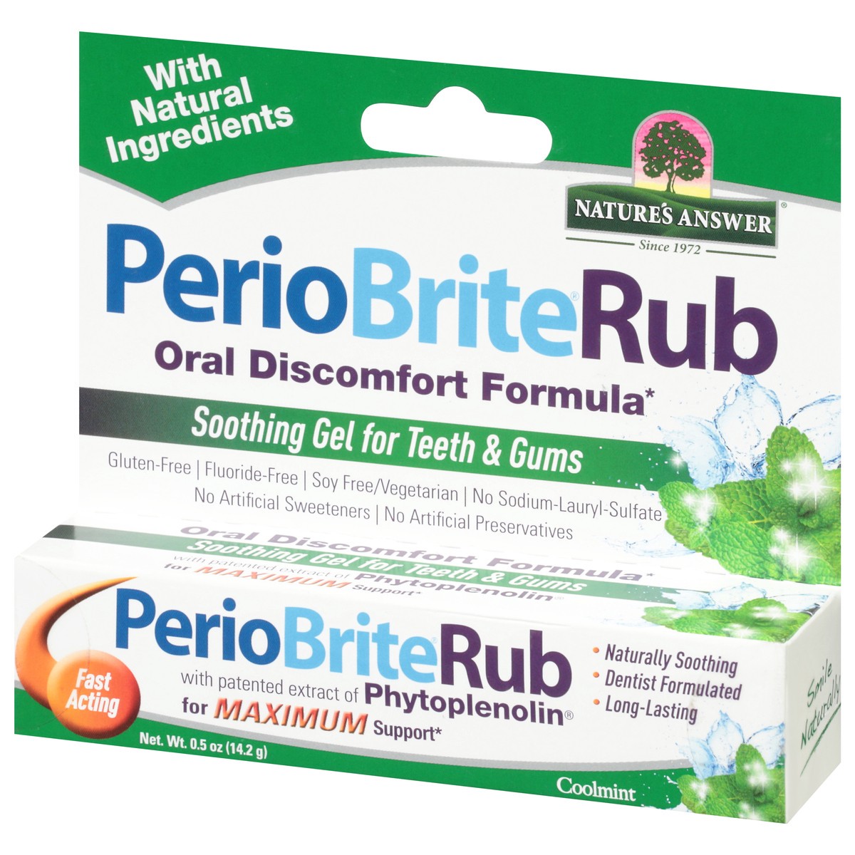 slide 7 of 9, Nature's Answer PerioBrite Rub Oral Discomfort Formula Dentist Formulated Fast Acting Coolmint Soothing Gel for Teeth & Gums 0.5 oz, 0.5 oz