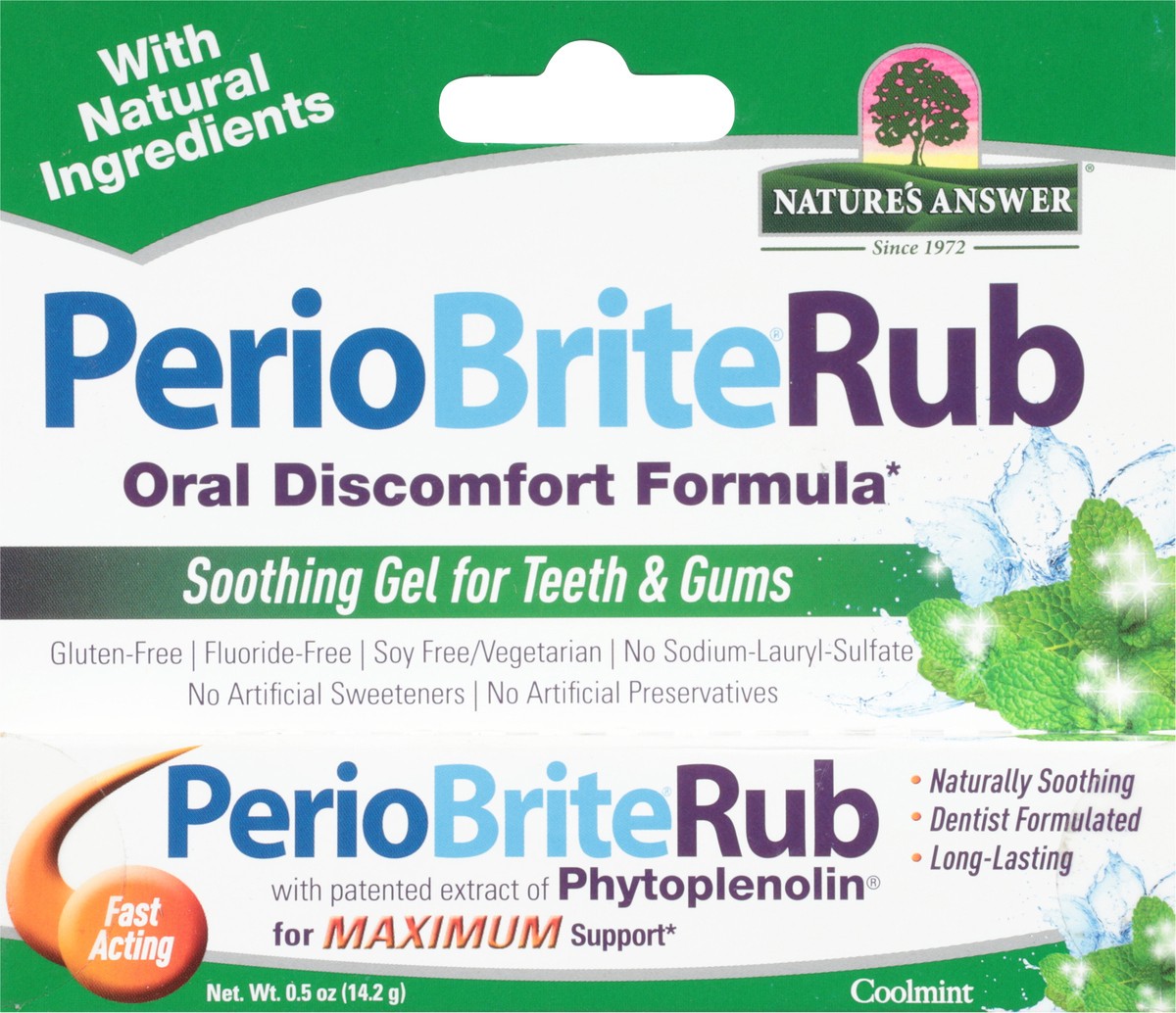 slide 9 of 9, Nature's Answer PerioBrite Rub Oral Discomfort Formula Dentist Formulated Fast Acting Coolmint Soothing Gel for Teeth & Gums 0.5 oz, 0.5 oz