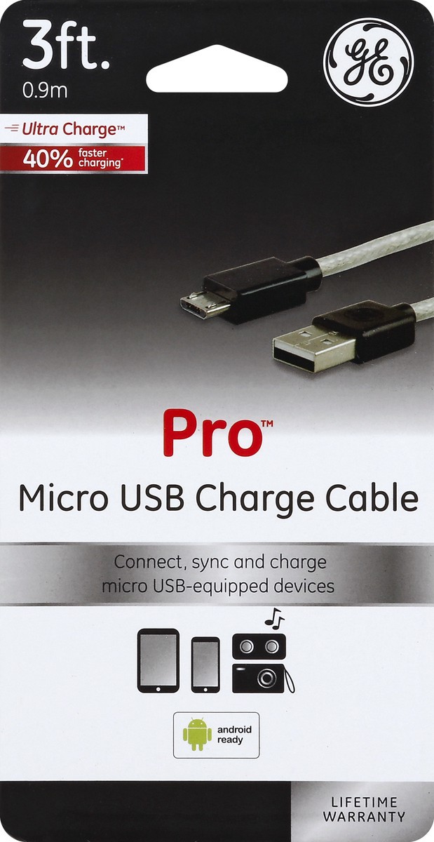 slide 1 of 3, GE Micro USB Charge Cable 1 ea, 1 ea