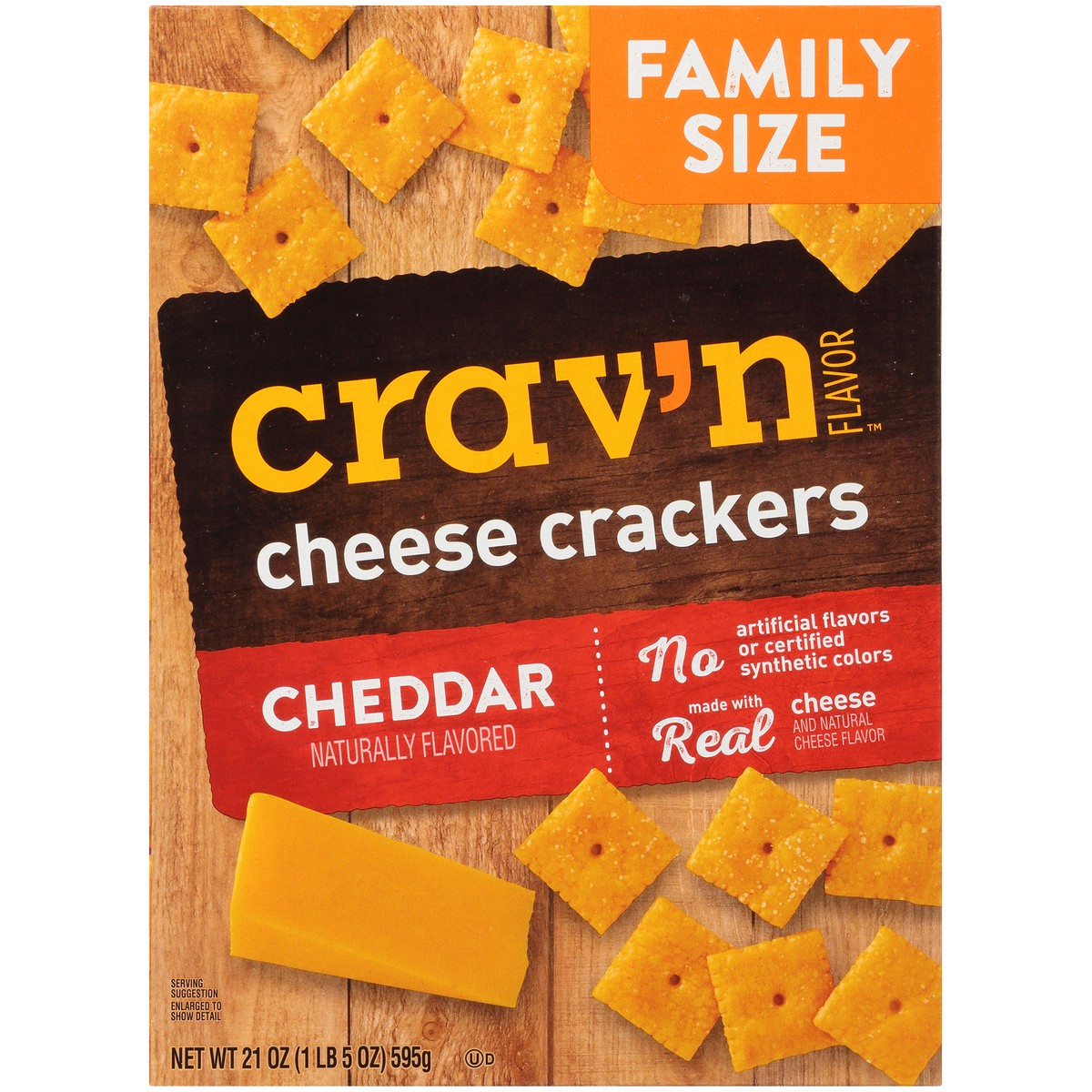 slide 8 of 13, Crav'n Flavor Cheddar Cheese Crackers Family Size 21 oz, 21 oz