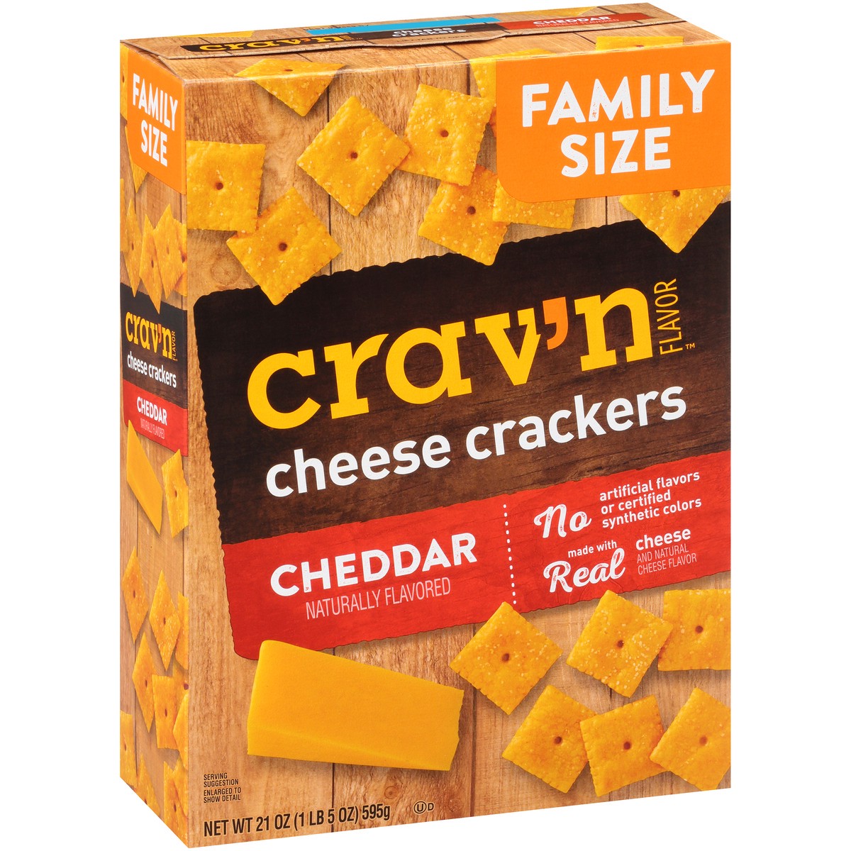 slide 9 of 13, Crav'n Flavor Cheddar Cheese Crackers Family Size 21 oz, 21 oz