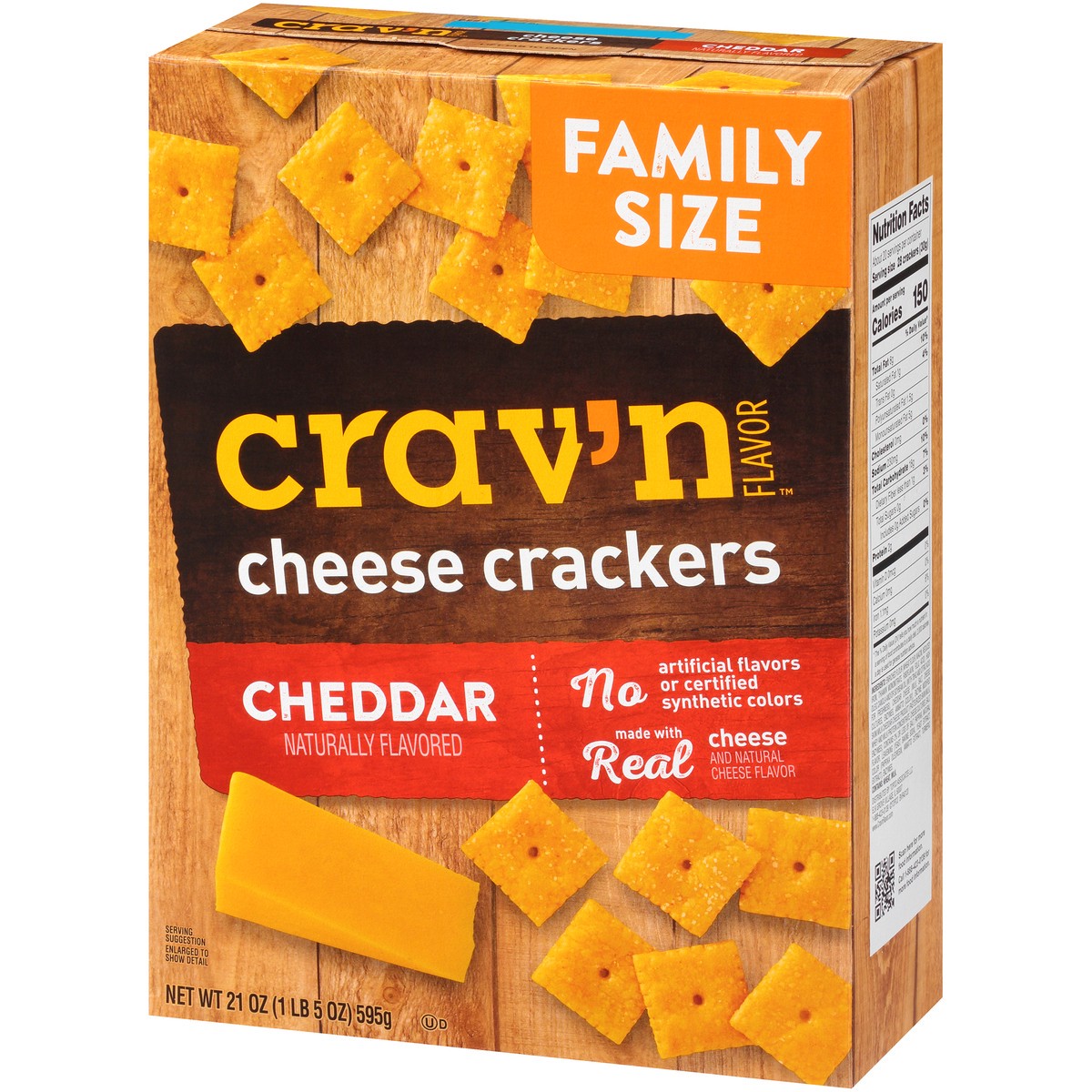 slide 5 of 13, Crav'n Flavor Cheddar Cheese Crackers Family Size 21 oz, 21 oz