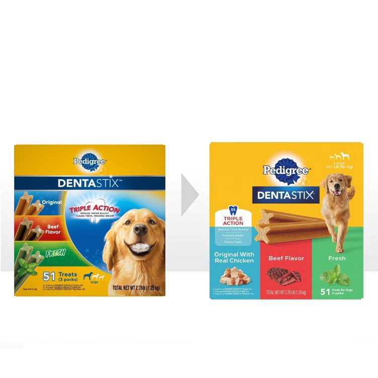 slide 2 of 24, Pedigree Dentastix Chicken, Beef, and Peppermint Flavor Adult Large Breed Dental Dog Treats - 2.73lbs, 2.73 lb