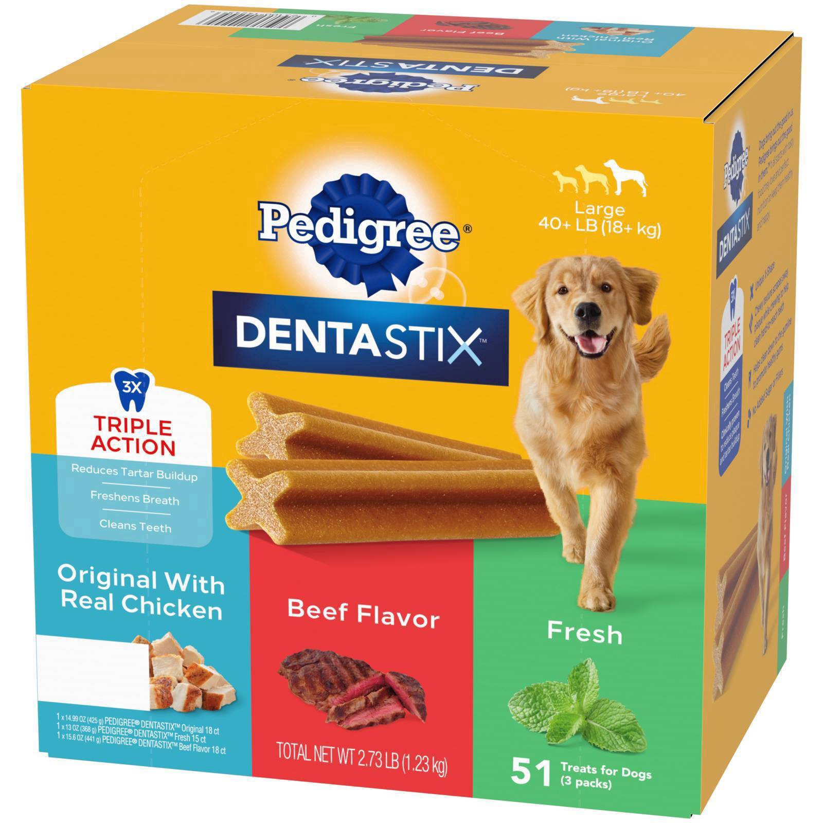 slide 3 of 24, Pedigree Dentastix Chicken, Beef, and Peppermint Flavor Adult Large Breed Dental Dog Treats - 2.73lbs, 2.73 lb