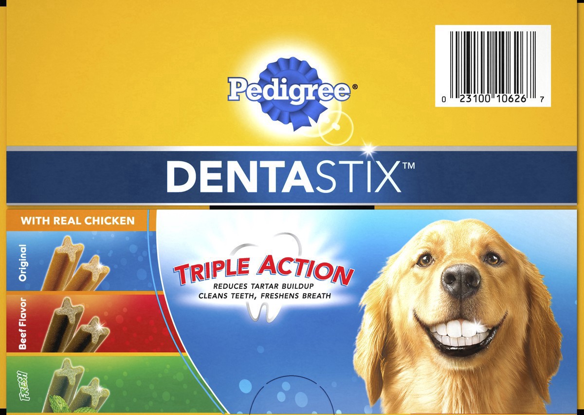 slide 13 of 24, Pedigree Dentastix Chicken, Beef, and Peppermint Flavor Adult Large Breed Dental Dog Treats - 2.73lbs, 2.73 lb