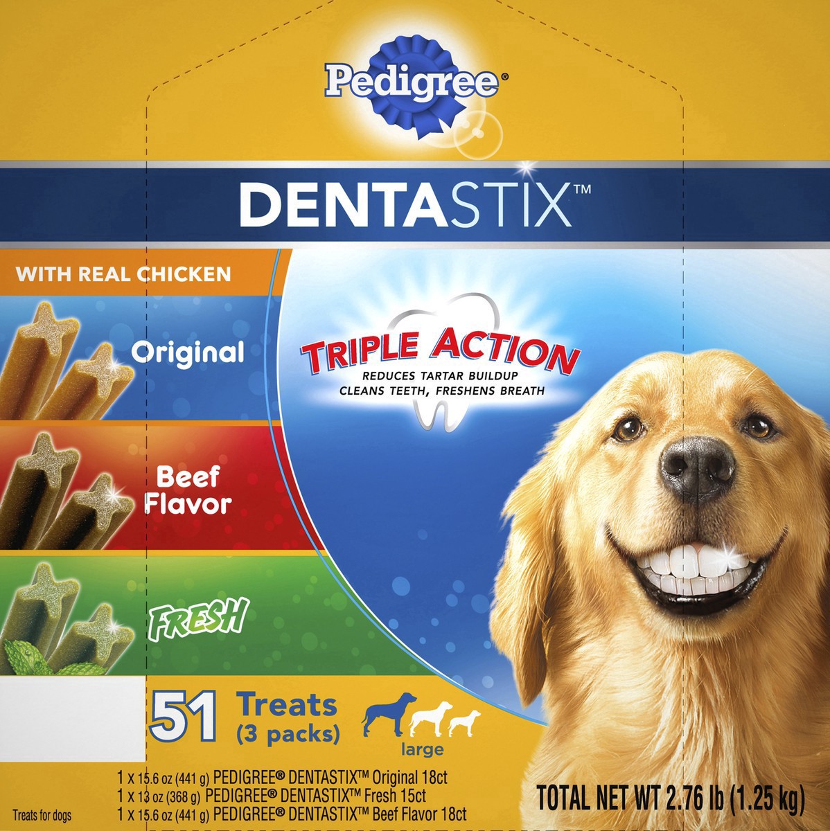 slide 16 of 24, Pedigree Dentastix Chicken, Beef, and Peppermint Flavor Adult Large Breed Dental Dog Treats - 2.73lbs, 2.73 lb