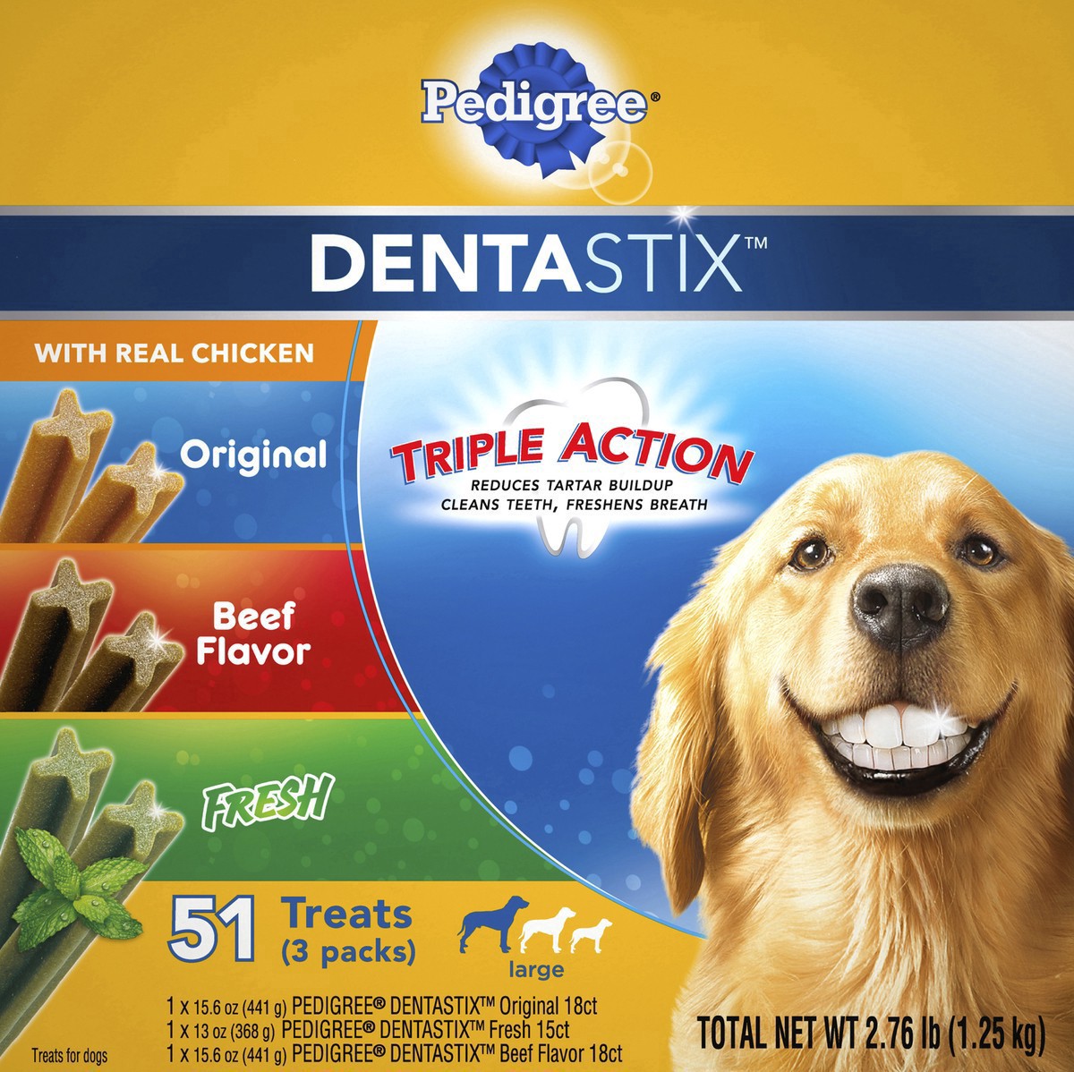 slide 17 of 24, Pedigree Dentastix Chicken, Beef, and Peppermint Flavor Adult Large Breed Dental Dog Treats - 2.73lbs, 2.73 lb