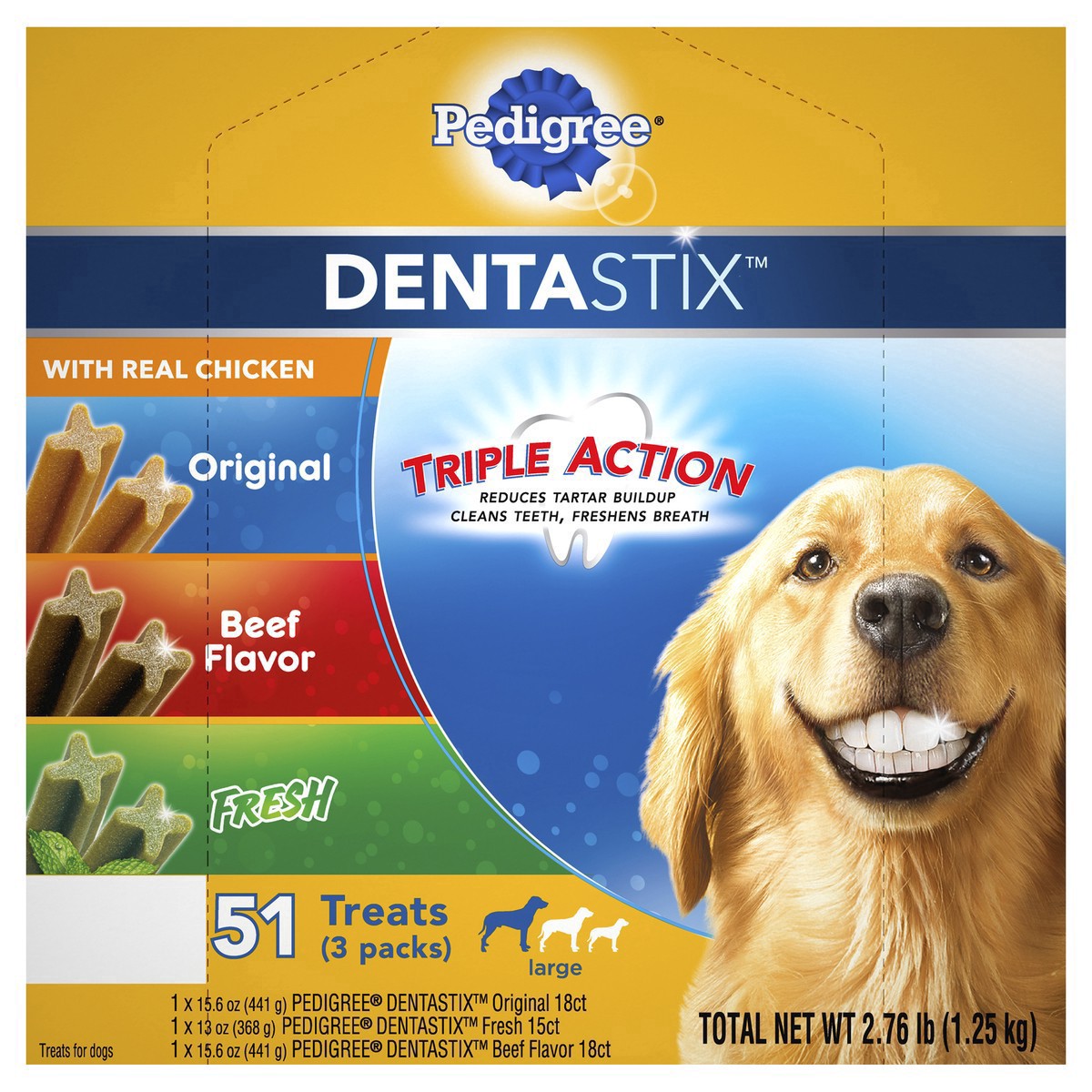 slide 18 of 24, Pedigree Dentastix Chicken, Beef, and Peppermint Flavor Adult Large Breed Dental Dog Treats - 2.73lbs, 2.73 lb