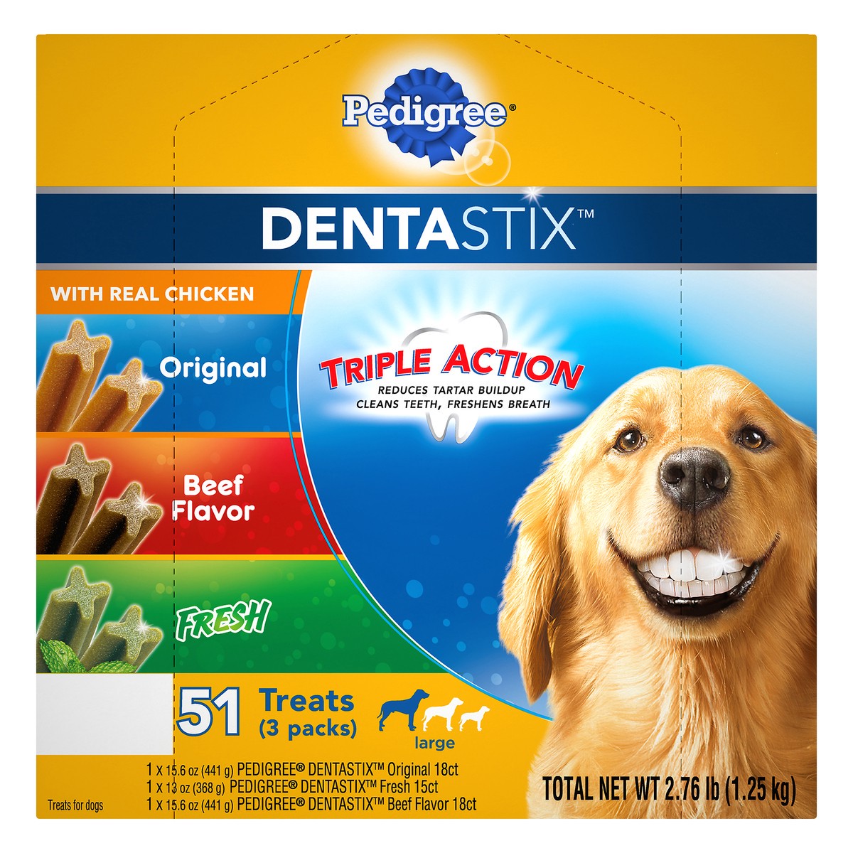 slide 1 of 24, Pedigree Dentastix Chicken, Beef, and Peppermint Flavor Adult Large Breed Dental Dog Treats - 2.73lbs, 2.73 lb