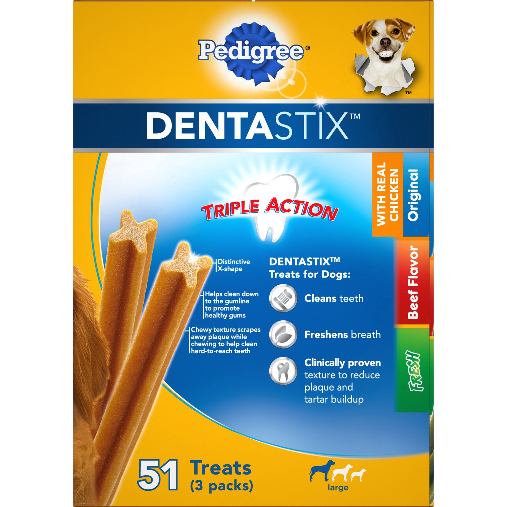 slide 6 of 24, Pedigree Dentastix Chicken, Beef, and Peppermint Flavor Adult Large Breed Dental Dog Treats - 2.73lbs, 2.73 lb